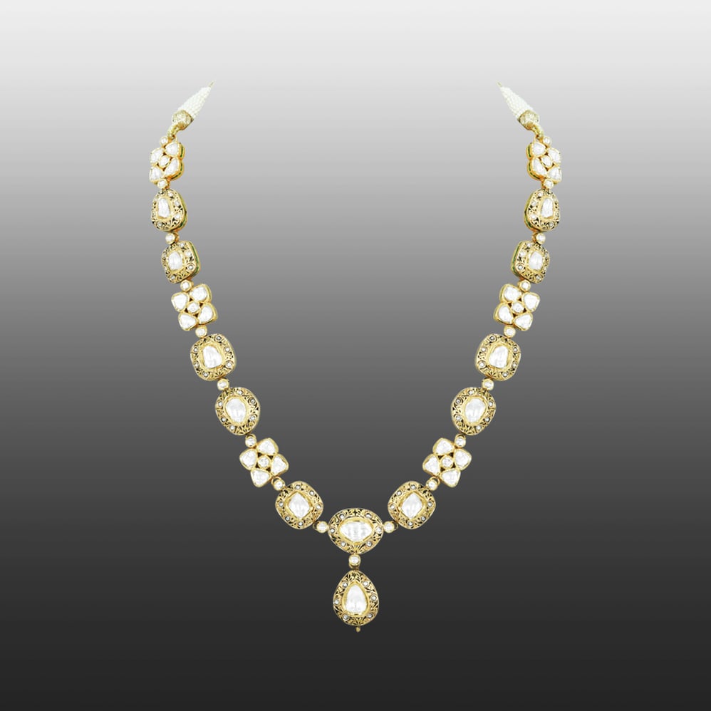 Polki Necklace with Teardrop Pendant in Partash work